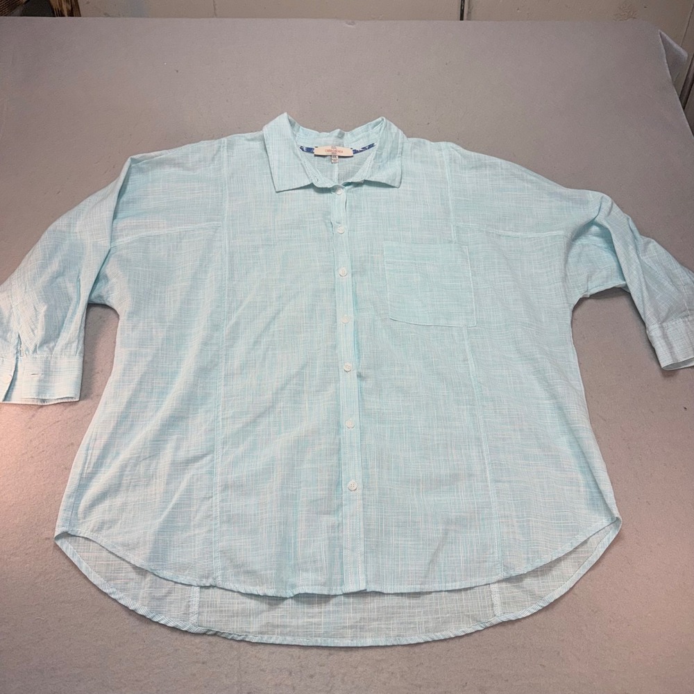 Casa Cabana Women's 3/4-Sleeve Button-Down Shirt XXL – Blue – Relaxed Fit